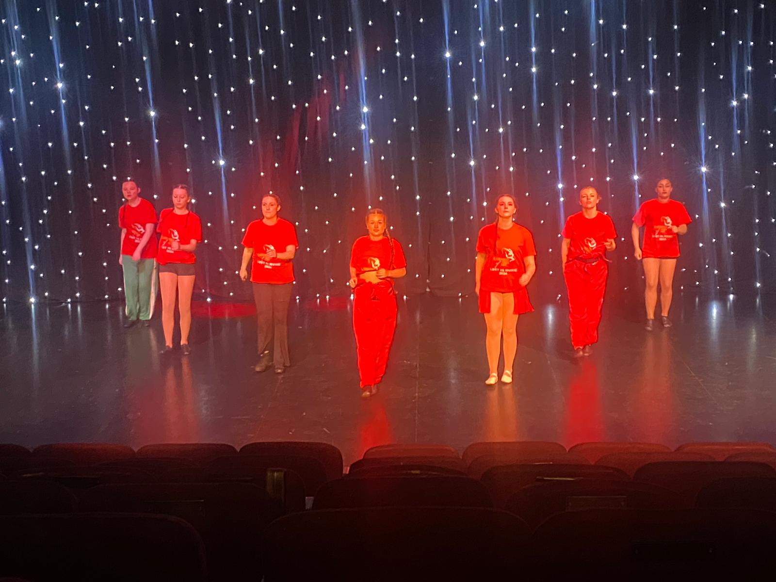 Street dance group on stage performing energetic number